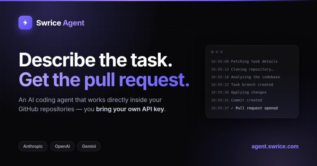 AI coding agent for GitHub opening a pull request after editing a repository file